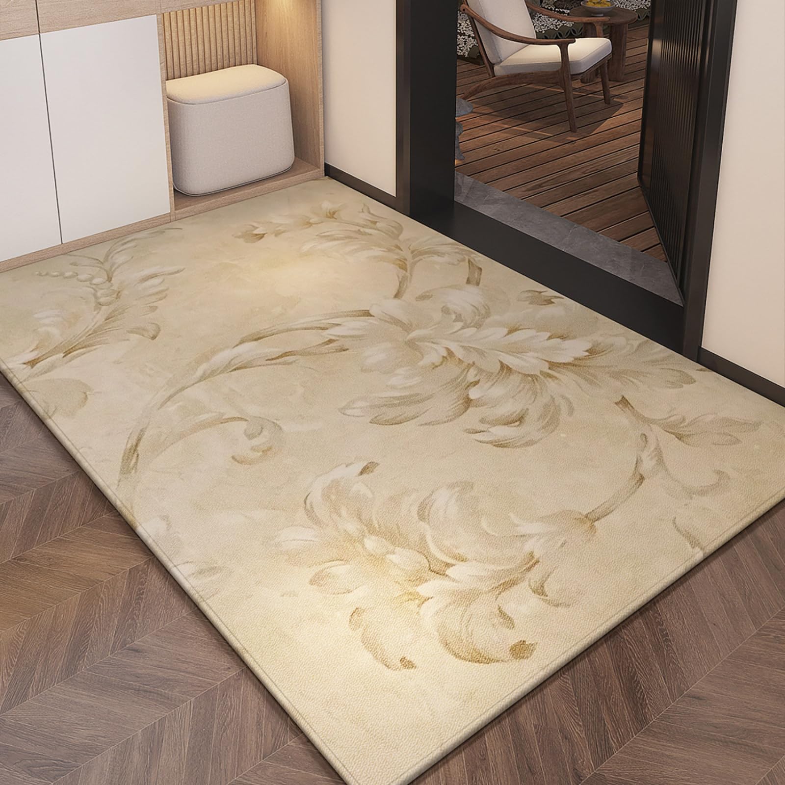 Fussmatte Aussen 90x150 Hellgelbes Blumenmuster Schmutzfangmatte rutschfeste Fußmatte Außen für Eingang Patio Flur Garten Türmatte Maschinenwaschbare Fußmatten Haustür