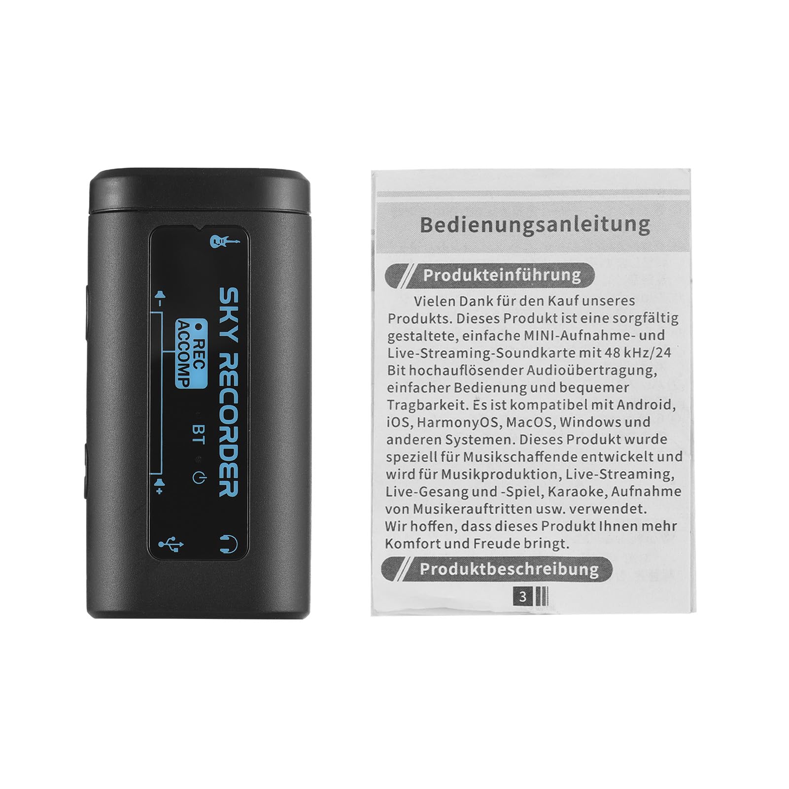 CHICIRIS Karta Dźwiękowa, Mini Interfejs Audio z Klipsem z Akompaniamentem BT 5.4 48 KHz 24-bitowy Dźwięk HD dla Tabletów-smartfonów Nagrywanie Strumieniowe na żywo