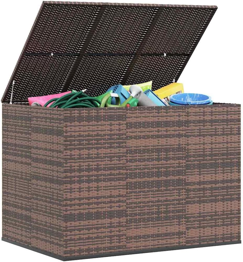 Cushion Box Brown PE rattan with powder-coated steel frame, 57.1 x 39.4 x 40.6 in, outdoor storage box waterproof for patio, deck box, storage chest, delivery boxes for outside
