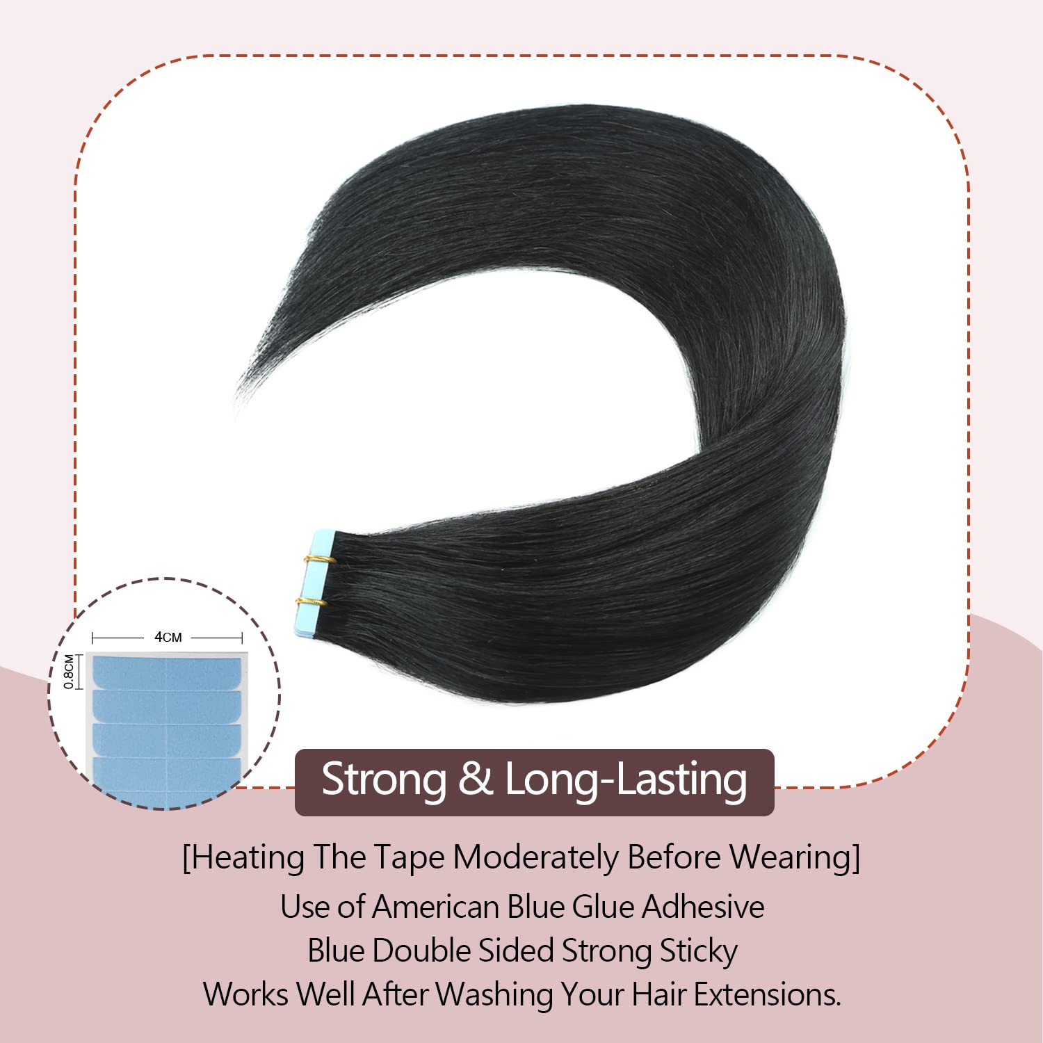 Sunya Tape in Hair Extensions Real Human Hair Jet Black 28 Inch Tape Hair Extensions Semaless Invisible Remy Tape Hair Extension Natural Straight Hair 50g 20pcs/Pack - Image 3