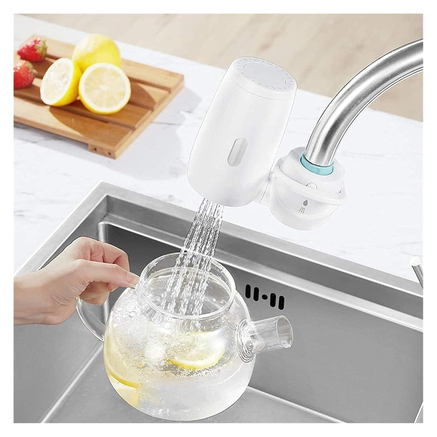 Stainless-Steel Faucet Water Filter Carbon Block Water Filtration System Tap Water Filter Reduces Chlorine Heavy Metals and Bad Taste (1 Filter Included)