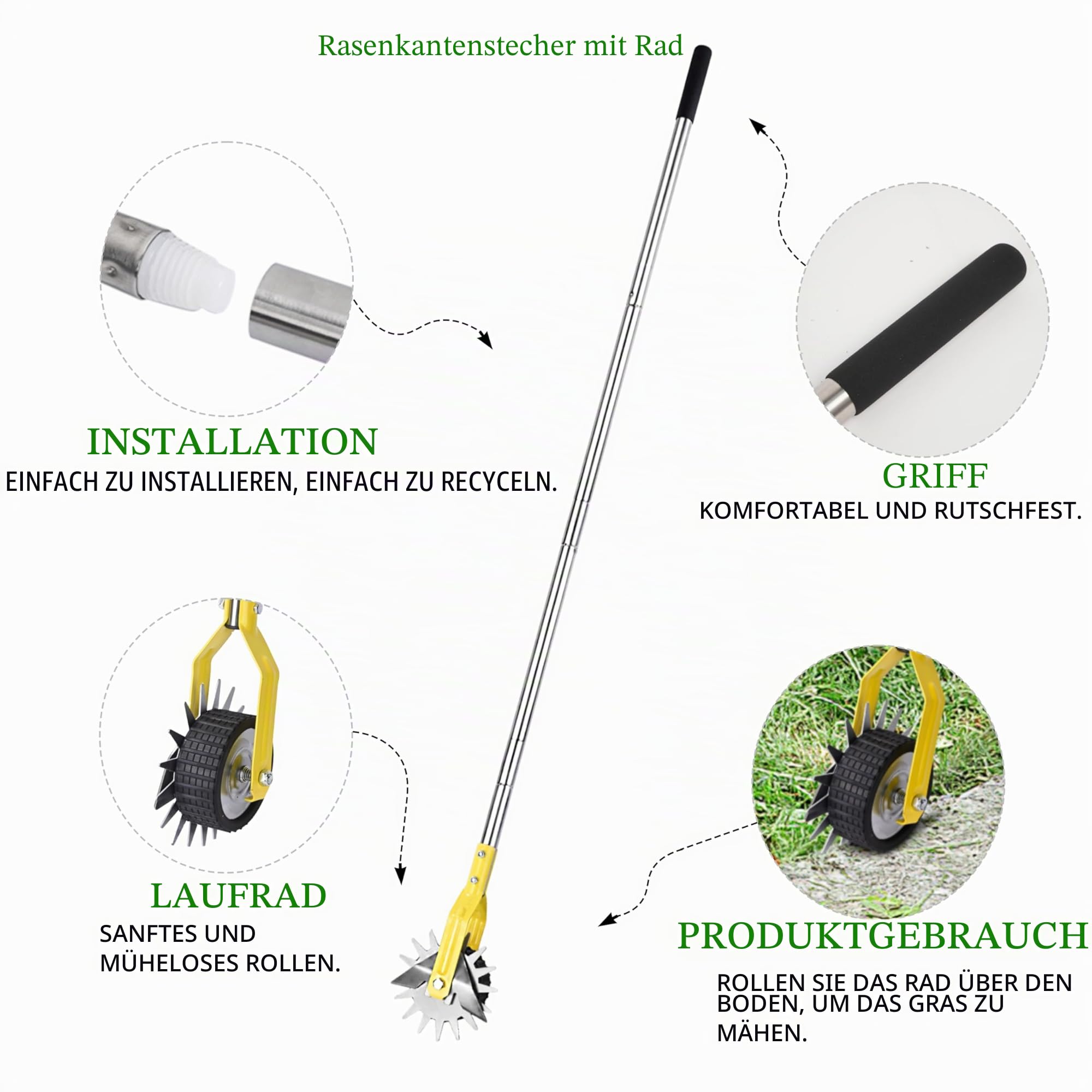 YEELOR Wheel Rotary edg, Gartenedge, Stahl edg, manuelles Gartenrandbearbeitungsgerät für Gehwege, Gärten, Auffahrten und Beete