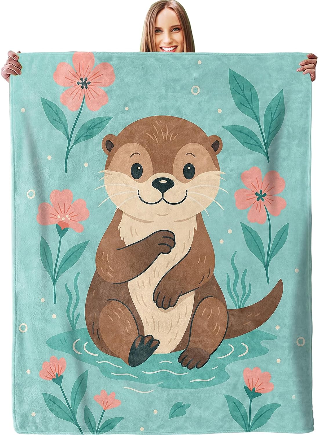 Cute Otter Blanket, Soft Lightweight Warm Cozy Flannel 60×50 inch Throw Blanket for Couch, Travel, Bed, Outdoor, Gifts for Women Men Adults Kids