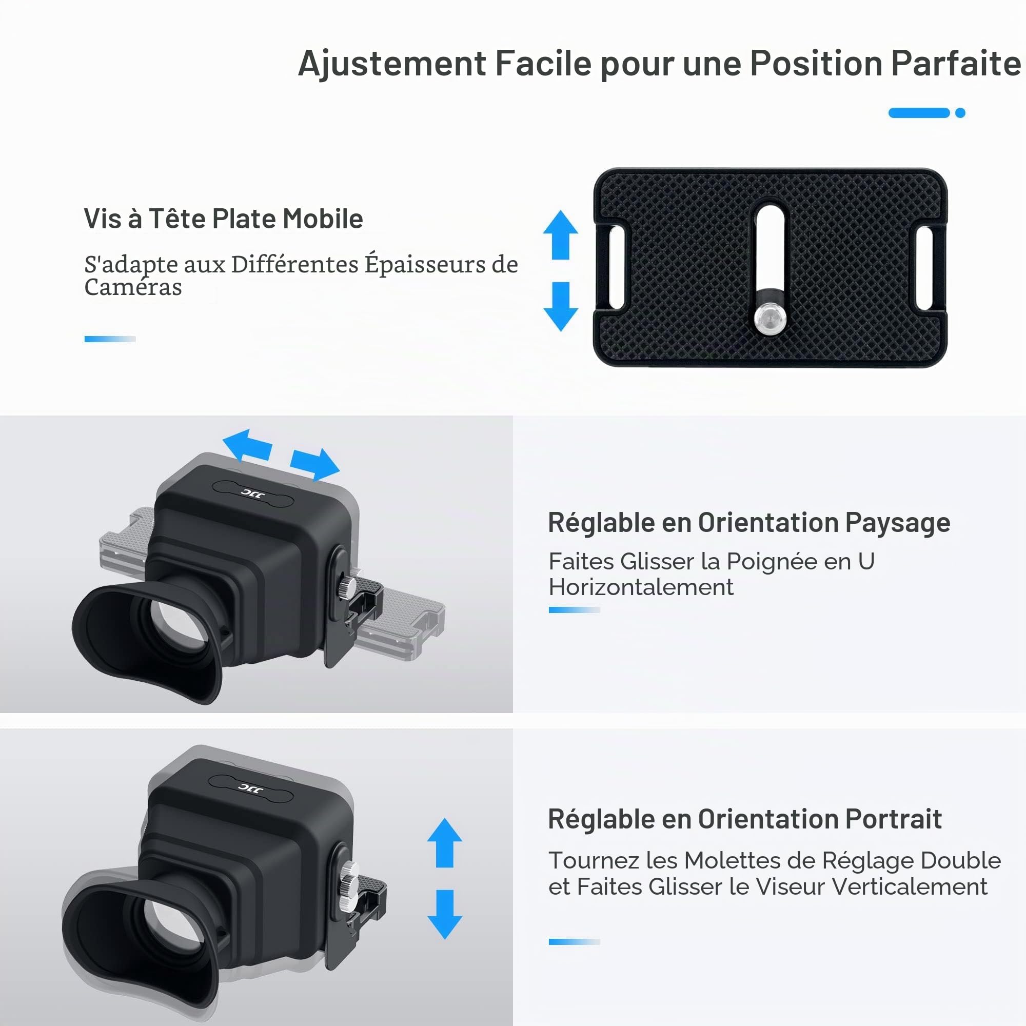 JJC Viseur LCD pour appareil photo avec grossissement 3X, plaque à libération rapide de type arche, lentille d'agrandissement pour écran, capuchon pare-soleil pour DSLR/SLR
