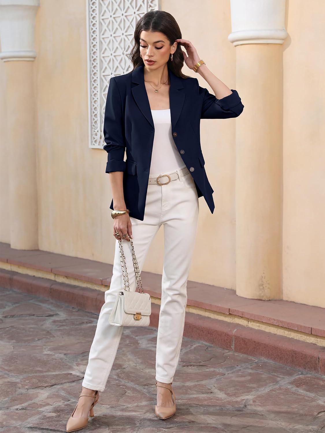 ELLEVEN 2026 Womens Business Casual 3 Button Blazers - Long Sleeve Slim Fit Suit Work Office Jacket with Pockets - Image 5