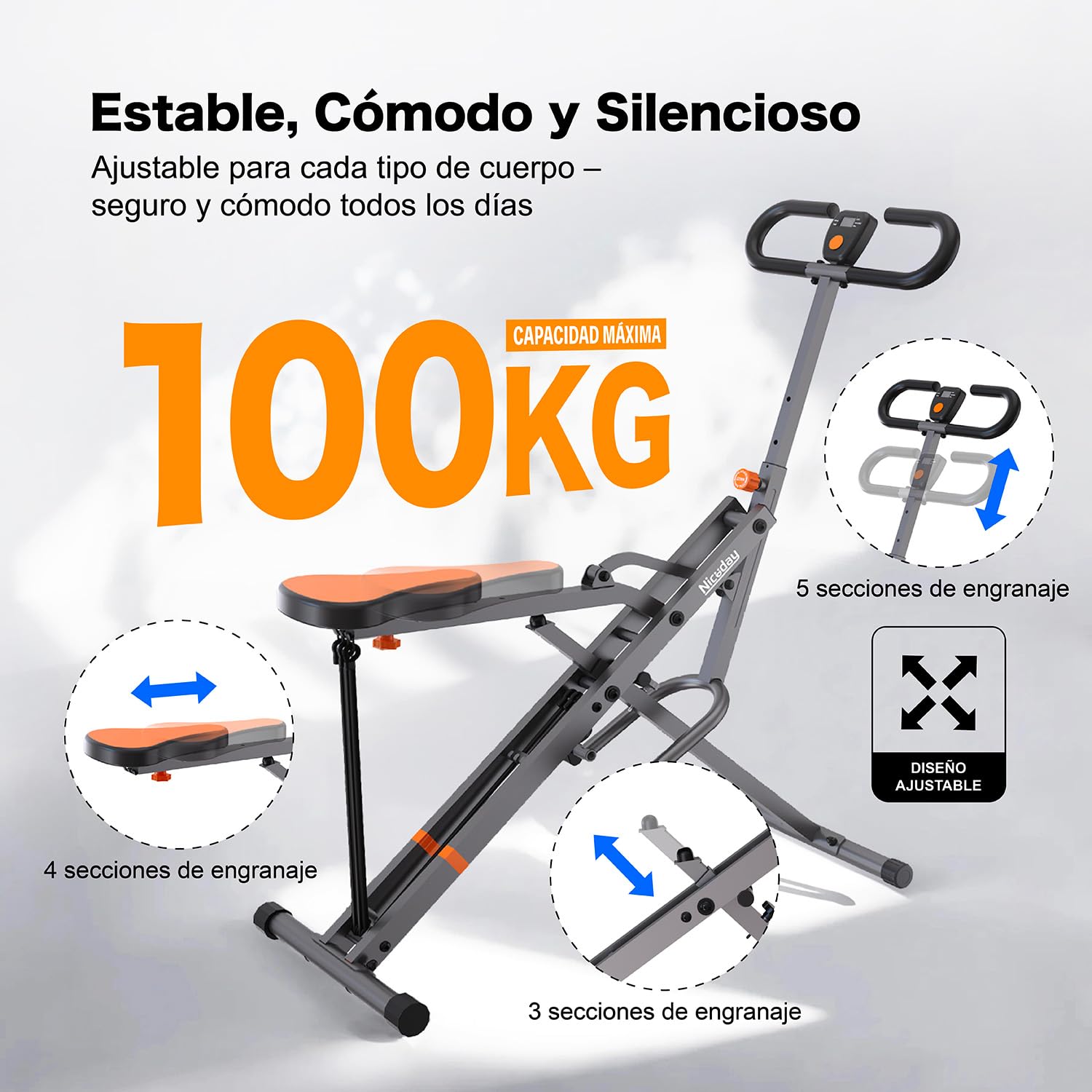 Niceday 4-en-1 Máquina de Sentadillas, Entrenamiento de Abdomen, Glúteos y Piernas, Equipo Fitness para Casa Plegable, Máquina Abdominales para Tonificación Muscular y Quema Rápida de Grasa del Core