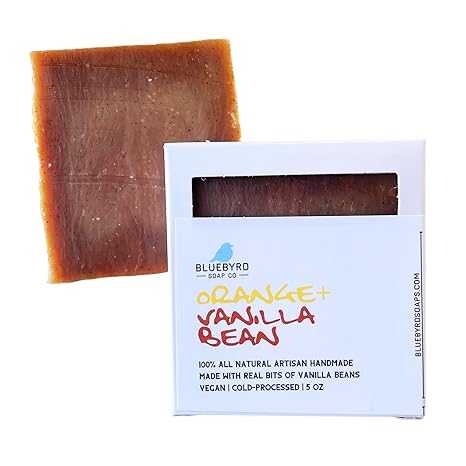 BLUEBYRD Soap Co. Orange Vanilla Premium Soap Bar for Women | Scented with Premium Essential Oils | Paraben Free Aromatherapy Bars for Women | Handmade 100% All Natural & Vegan Body Cleansing & Moisturizing Soap (ORANGE VANILLA)