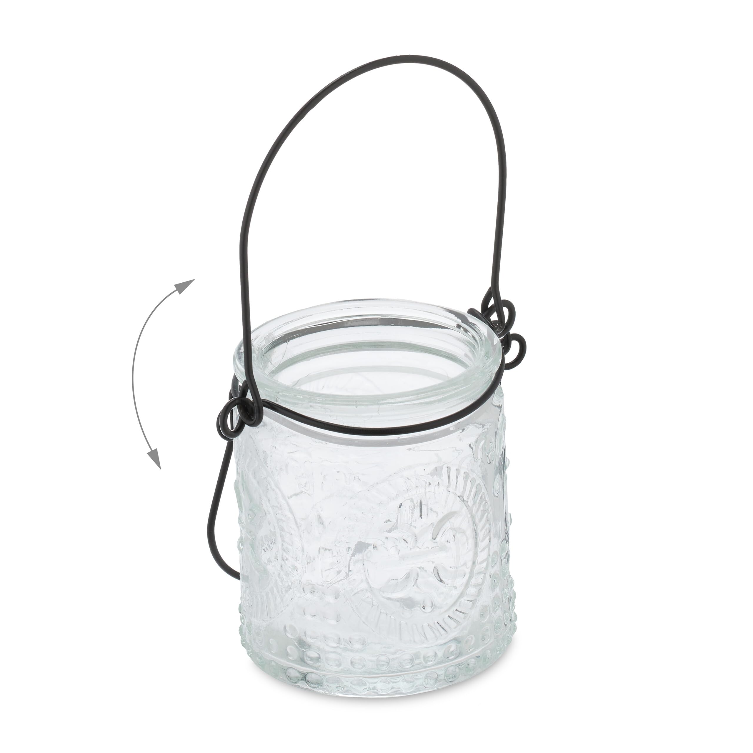 Relaxdays windlicht, set van 12, glas met hengsel, binnen & buiten, H x : 7 x 6 cm, windlichthouder, transparant/zilver