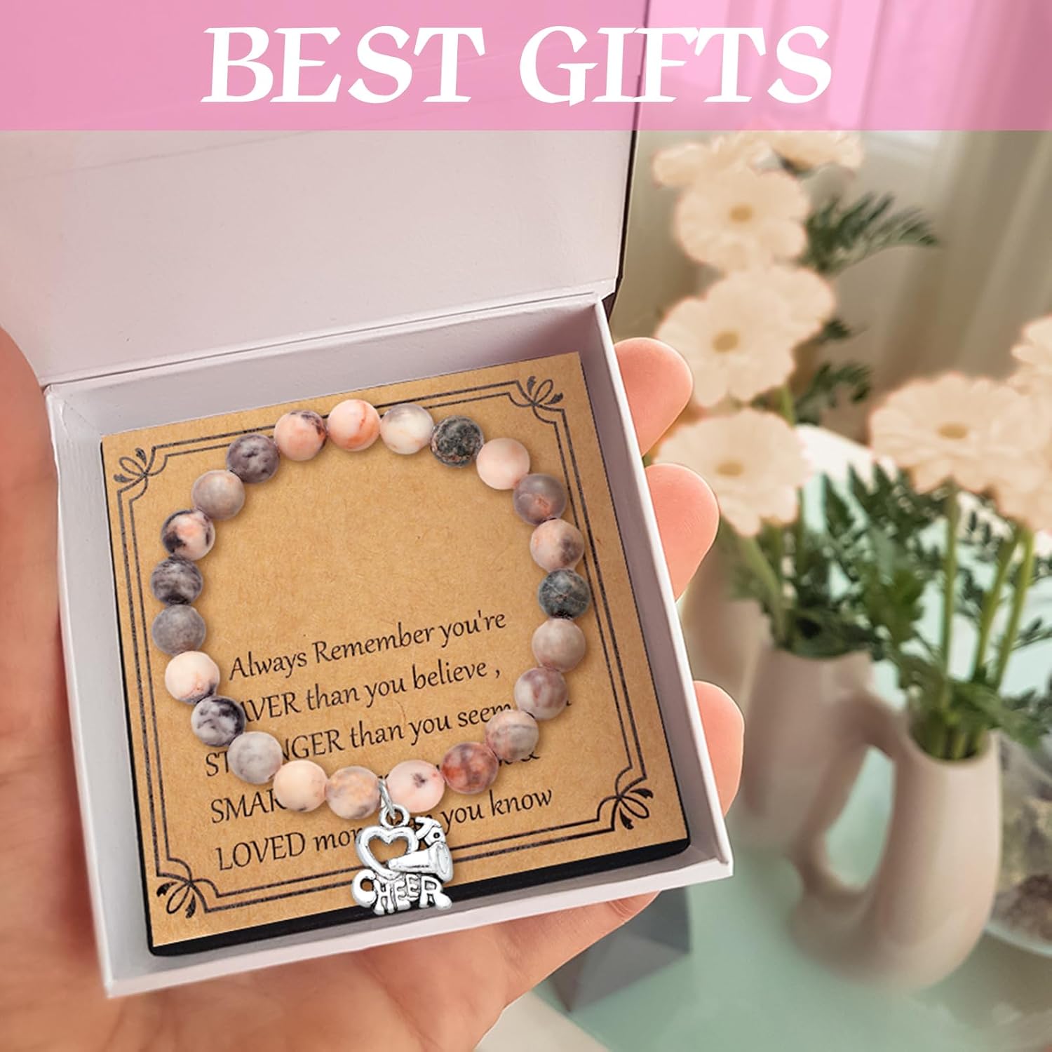 12 Pieces Cheer Bracelet Cheerleader Gifts Cheerleading Bracelet Cheer Charm Jewelry for Cheerleader Team Woman Valentines Day Gifts(Pink) - Image 3