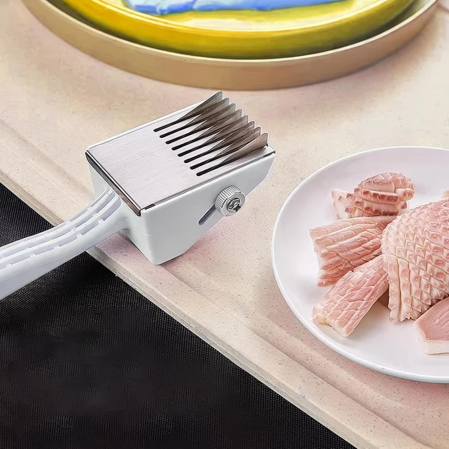 Multifunctional Squid Cutter & Meat Tenderizer Tool, Seafood Cutting Knife, Squid Flower Cuttlefish Cutter, Adjustable Depth, Ideal for Pork Skin Fish Chicken Duck Gizzards (3PCS Cutter+3PCS Blade)