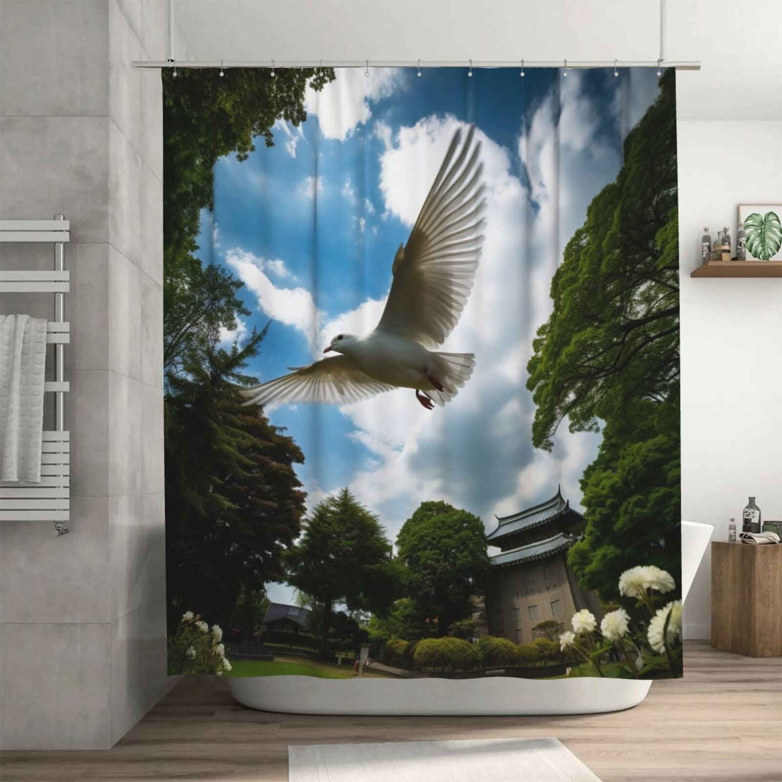 Rideau de douche motif colombes pour créer un espace bien-être à la maison