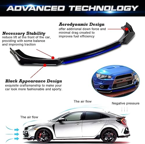 Miniatura 38 de x xotic tech Alerón de barbilla para parachoques delantero + difusor de aletas de falda lateral de 2M + barra de soporte ajustable de 10 a 13 Fibra