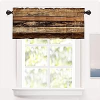 Vista 60 de Shrahala Cenefas de cocina de madera marrón con tablones vintage, panel de media ventana, tratamiento de ventana multicapa de poliéster opaco