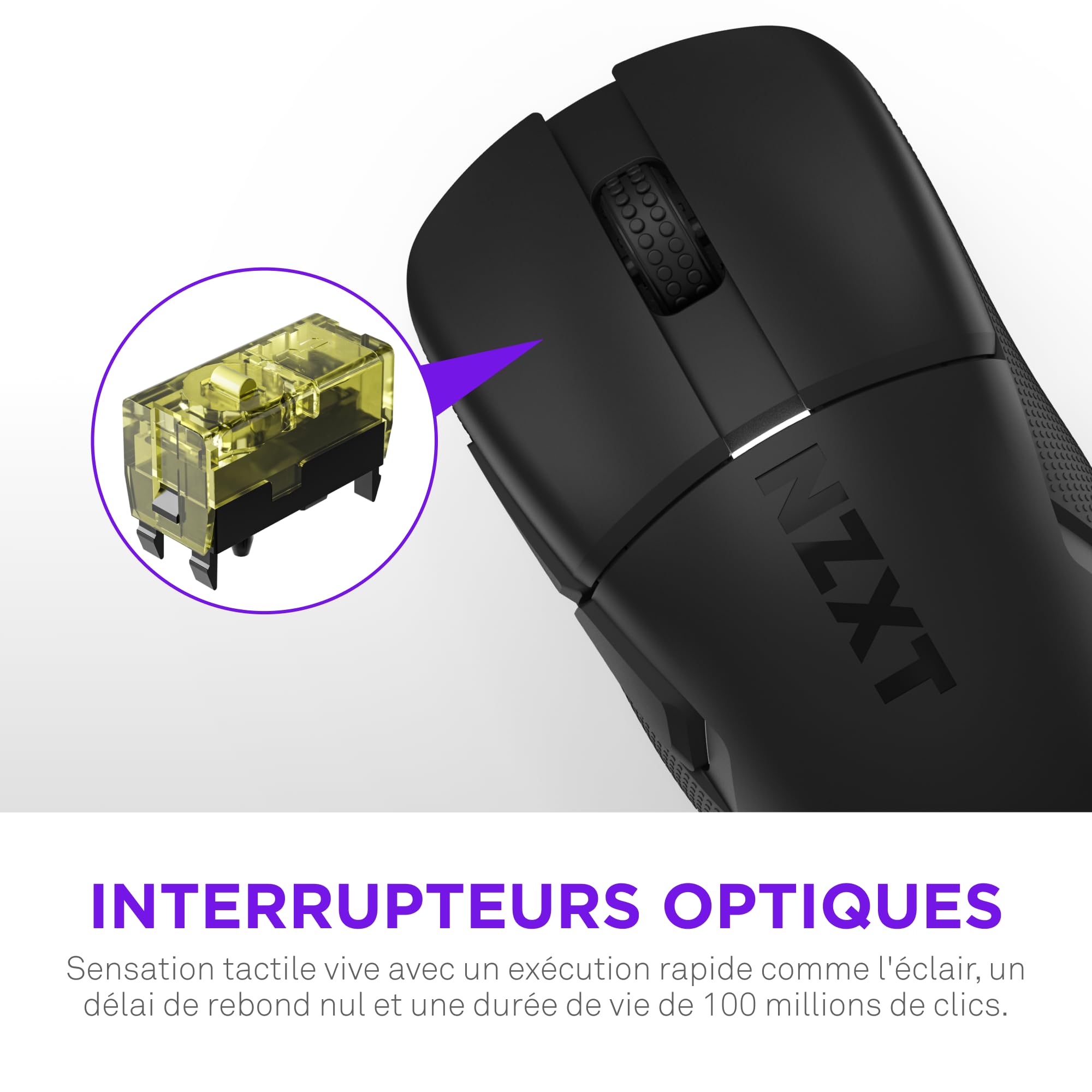 NZXT Lift Elite Souris de Jeu sans Fil – Ultralégère 57 g – Taux d'interrogation de 4K/8K, commutateurs optiques, capteur Optique de 26K DPI – Longue durée de Vie de la Batterie – Noir