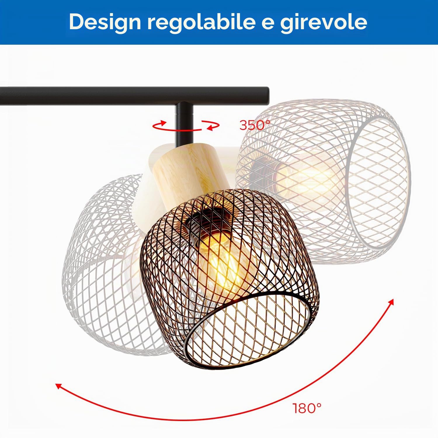 ANWIO Faretti LED da Soffitto Orientabili con 4 Luci E14, Faretto da Interno Moderna, Faretti Soffitto per Barra, Salotto,Cameretta, Cucina (Senza Lampadina)