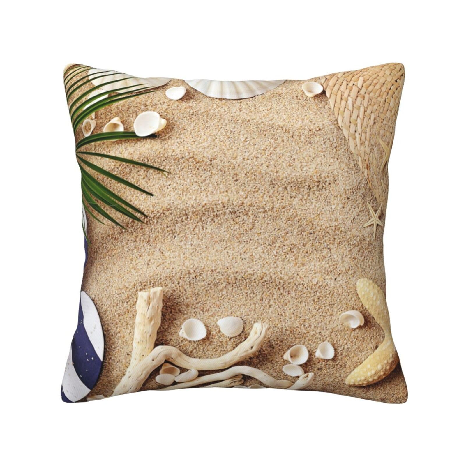 FFSHKOWE Sand Beach Palm Tree Decorative Throw Pillow Cover Double-Sided Printed Cushion Cover for Sofa Couch Bed Chair 45 x 45cm
