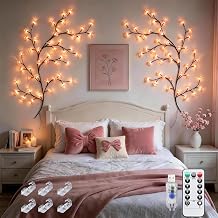 JMEXSUSS 4FT 48LED Cherry Blossom Lights, Pink Sakura Willow Vine for Bedroom Wall Decor,DIY Aesthetic Room Decor, Easy Hanging Flower Lights for Girl Room Wedding Party, USB Powered,Hooks Included
