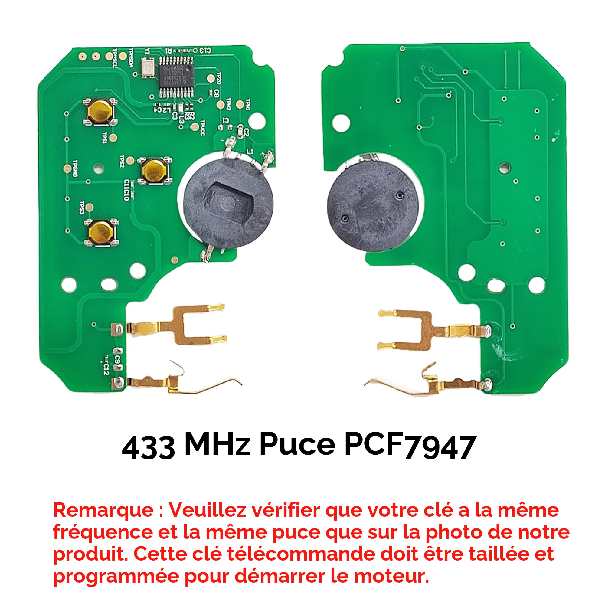 Heart Horse Clé de Rechange télécommande pour Megane 2 Scenic 2 Clio 3, Coque Carte de Clé Télécommande a 3 Boutons avec 433 MHz PCF7947 Chip, Scenic Boîtier Clef télécommande, Coque de Cle Clio 3