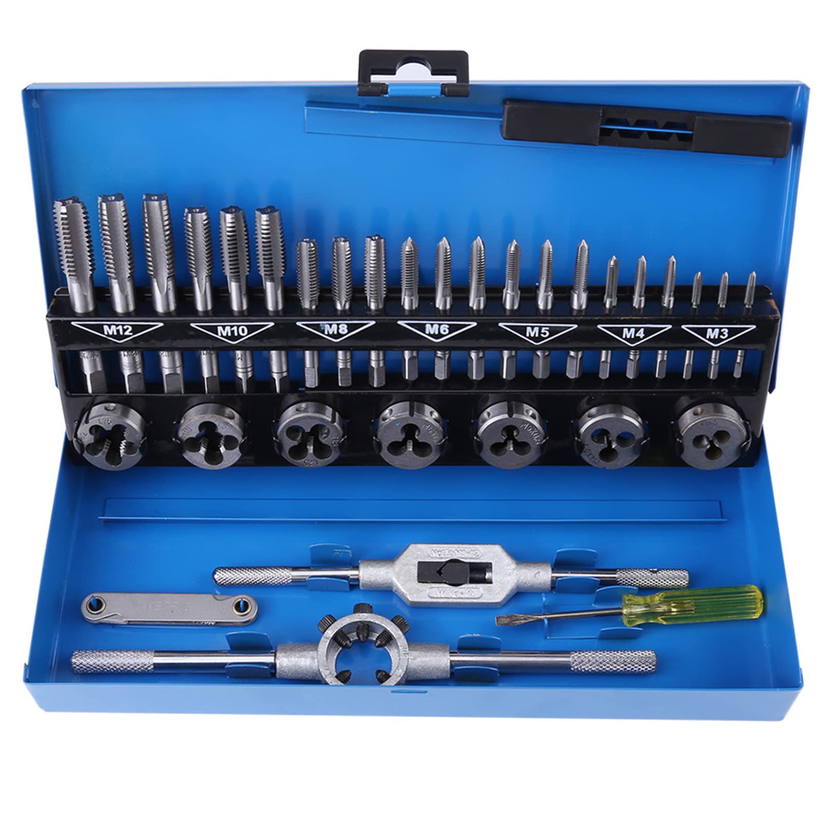 Hex Threading Dies Premium Tap and Die Set, 32pcs M3-M12 Coarse Pitch Alloy Steel Tap and Die Set with Wrench