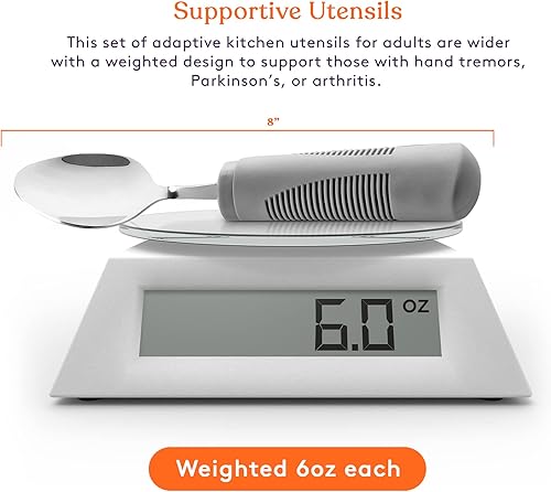 Miniatura 1 de Special Supplies Utensilios adaptativos (juego de cocina de 4 piezas) con peso, asas antideslizantes para temblores de manos, artritis, uso de