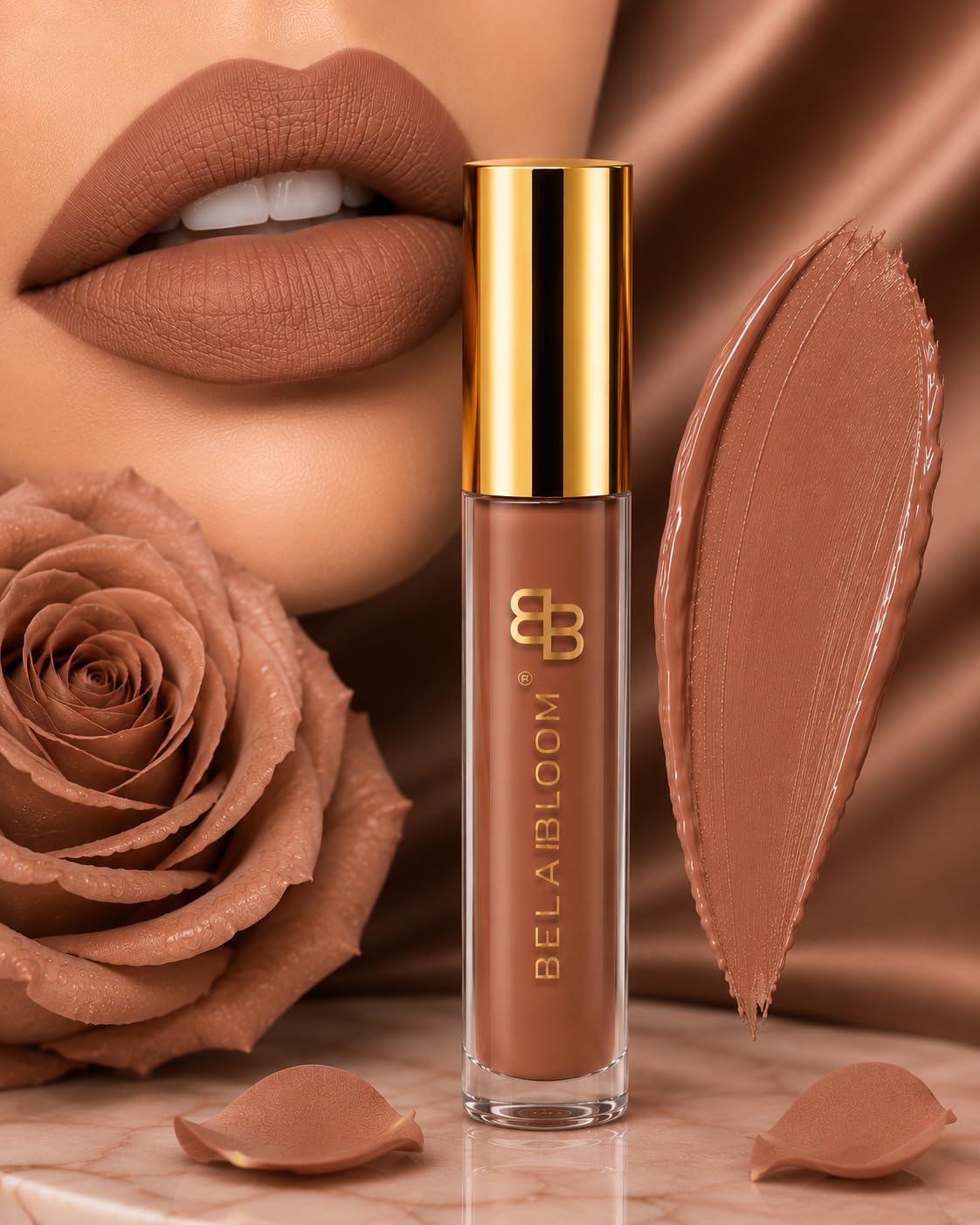 BELAIBLOOM Matte Liquid Lipstick, Nude Brown Shade | Matte Finish, Intense Pigmentation, Multiple Shades, Smudge-Proof, Luxe Gold Cap-image-36