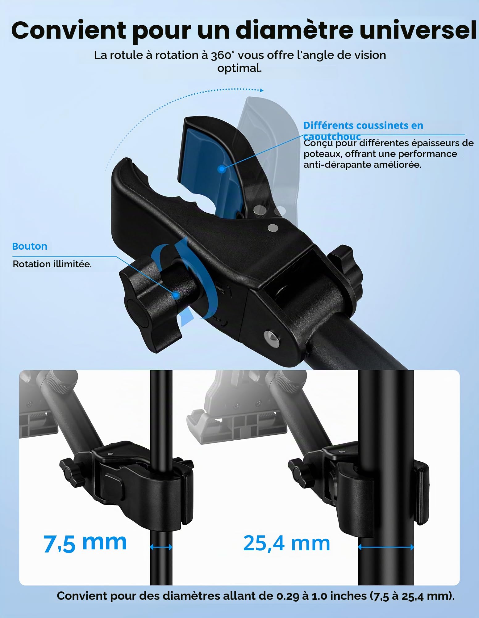 LZSIG Support de tablette et batterie externe mis à jour pour pied de micro, support de microphone réglable pour musique, clip pour iPad et téléphone, compatible avec iPhone, Android, tous les