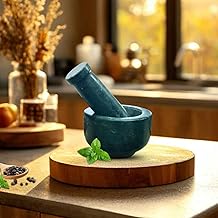 Green Marble Mortar and Pestle Set | Heavy Duty Stone Khal Dasta for Masala & Herbs | Handcrafted, Non-Porous | Raw and Unpolished Traditional Indian Grinder for Kitchen (4*3 Inch) Small
