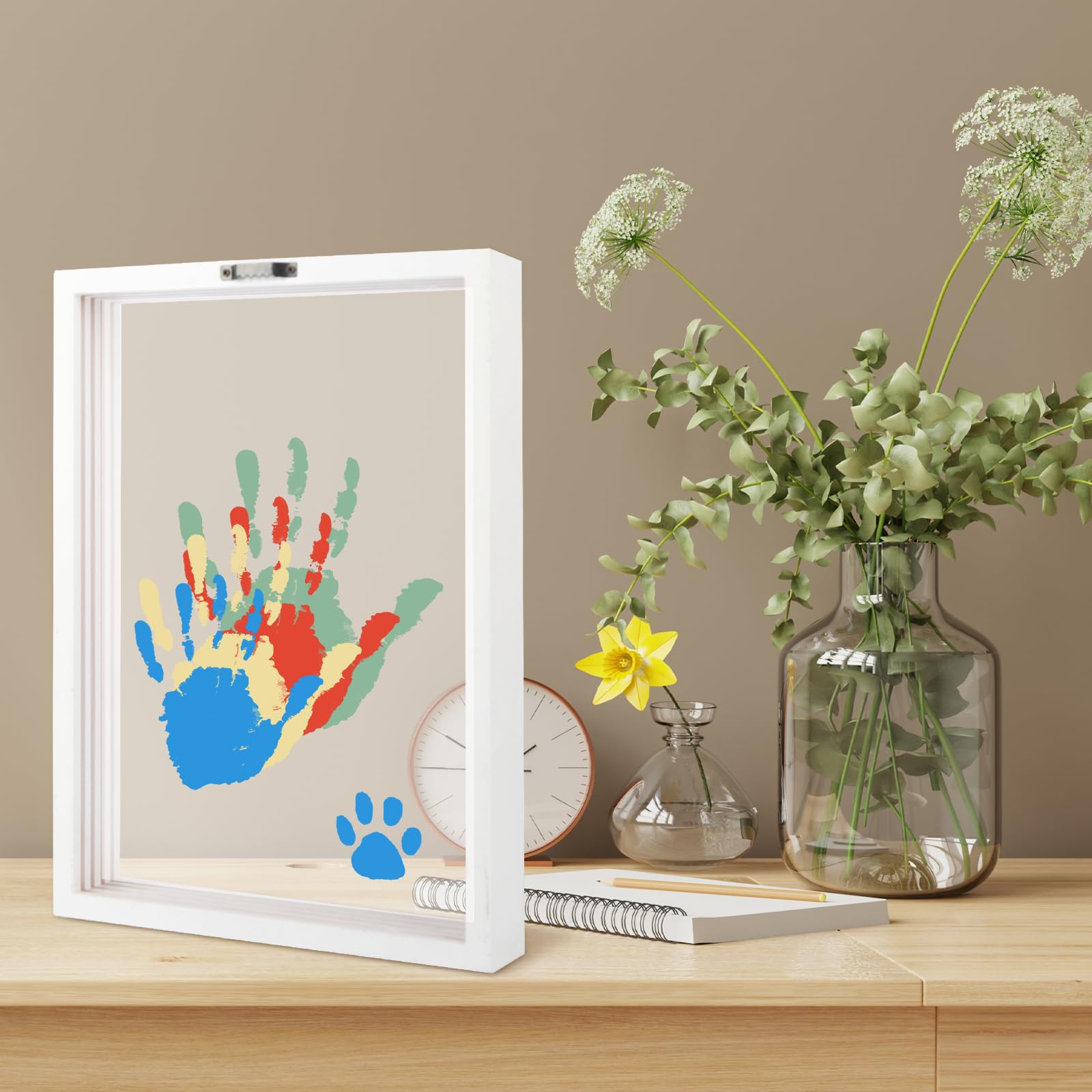 Kit de huellas de manos familiares, kit de huellas y manos de bebé, marco de madera hecho a mano, regalos para nuevos padres para abuelos, día de la madre, aniversario, día del padre, 6 pinturas no