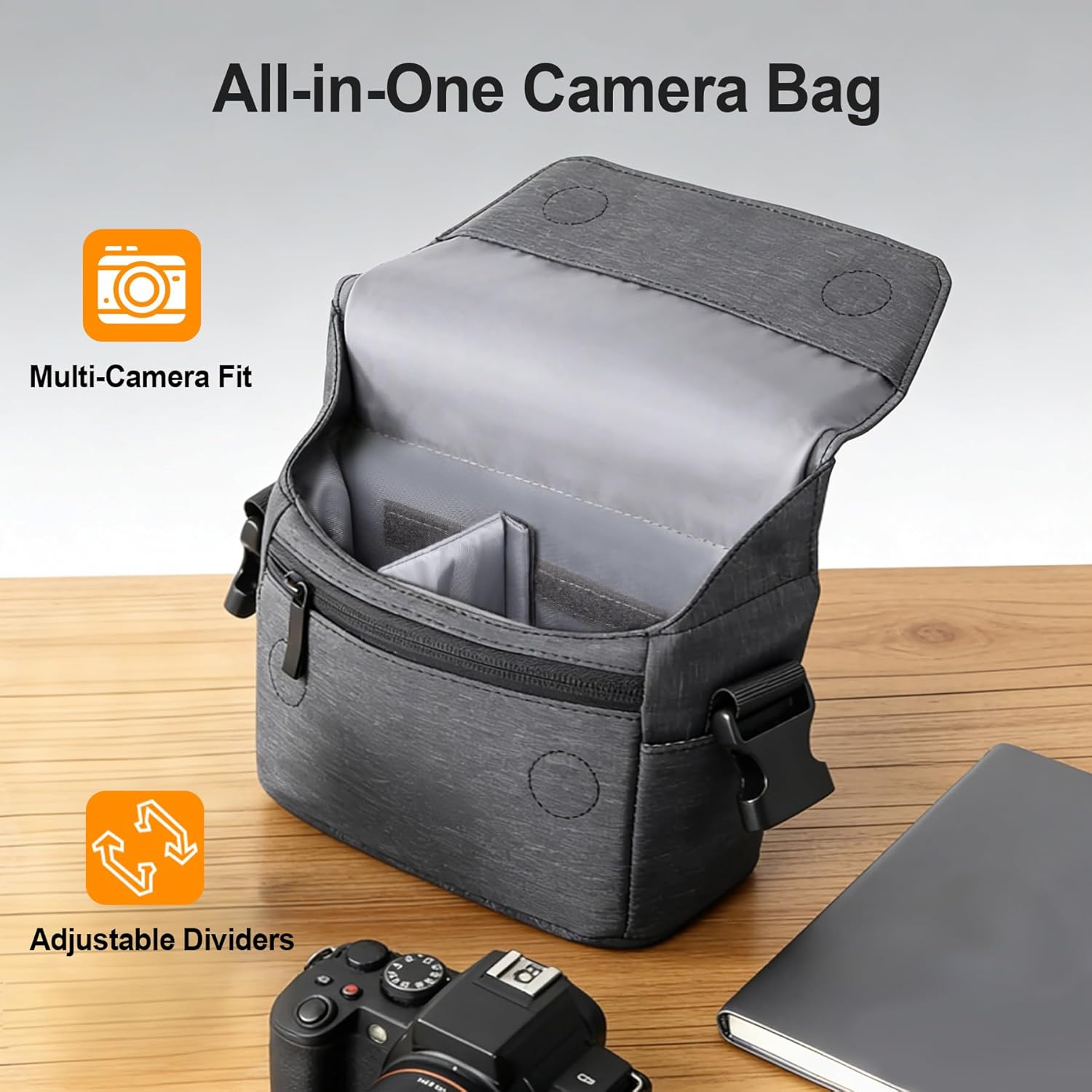 Lacdo Camera Bag Case for Digital Camera, Fits Canon PowerShot G7X Mark III II/PowerShot SX740, KODAK PIXPRO FZ55/FZ45, Sony Cybershot, RICOH GR, LUMIX ZS99 Small Camera Shoulder Crossbody Bag, Gray - Image 3