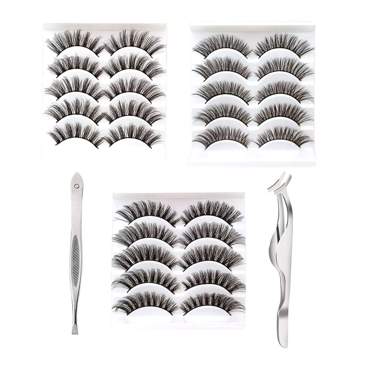 15Pairs 3Styles False Eyelashes 3D Handmade Fake Eyelashes