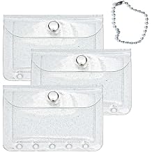 Mogoostry A8 Binder Pockets 3PCS Clear Coin Wallet 5 Holes Binder Pouches Snap Closure Clear Glitter Change Purse Card Holder Keychain Pouch Organizer