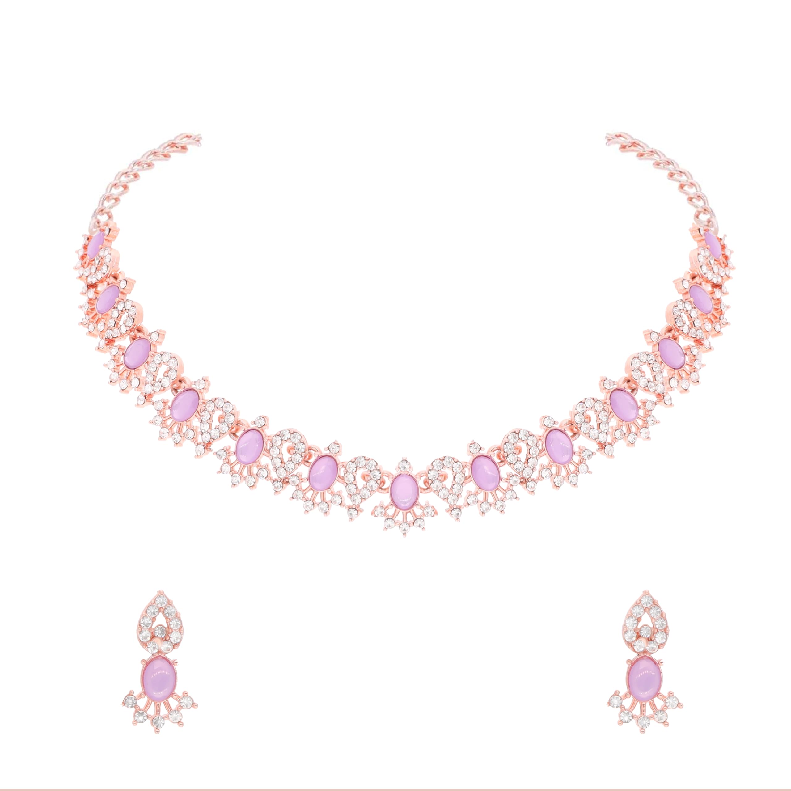 Brado Jewellery Premium Rosegold Polished AD Studded Necklace Jewelry set with 1 Pair of Matching Earrings for Women (B0D5CR295M) Amazon Price History, Amazon Price Tracker