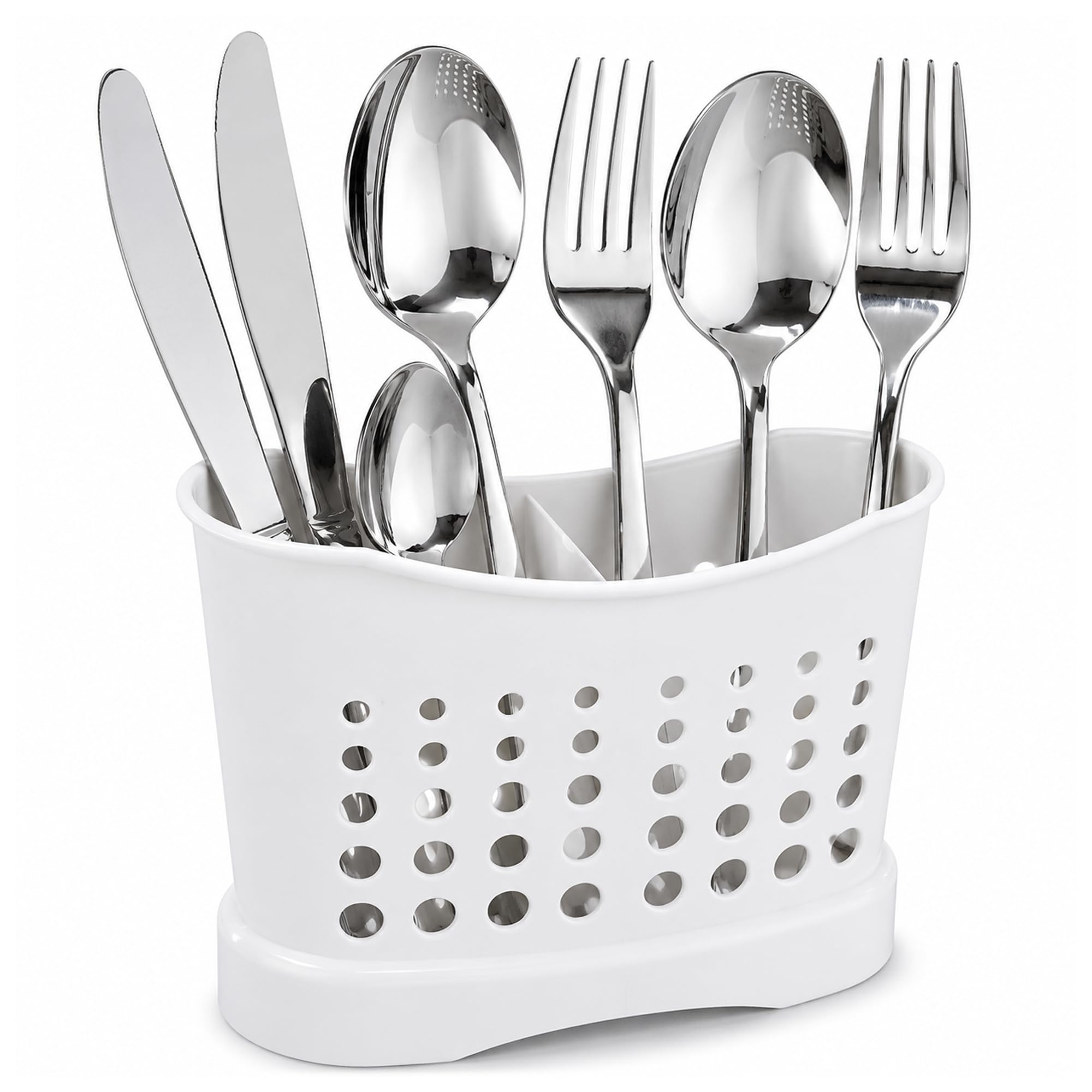 Plastific White - Design 1 2 Compartments High Grade Plastic Sink Tidy Cutlery Drainer Caddy Holder, Utensil Drainer For Home And Kitchen Rustproof Store Washed Cutlery Utensils (White - Design 1)