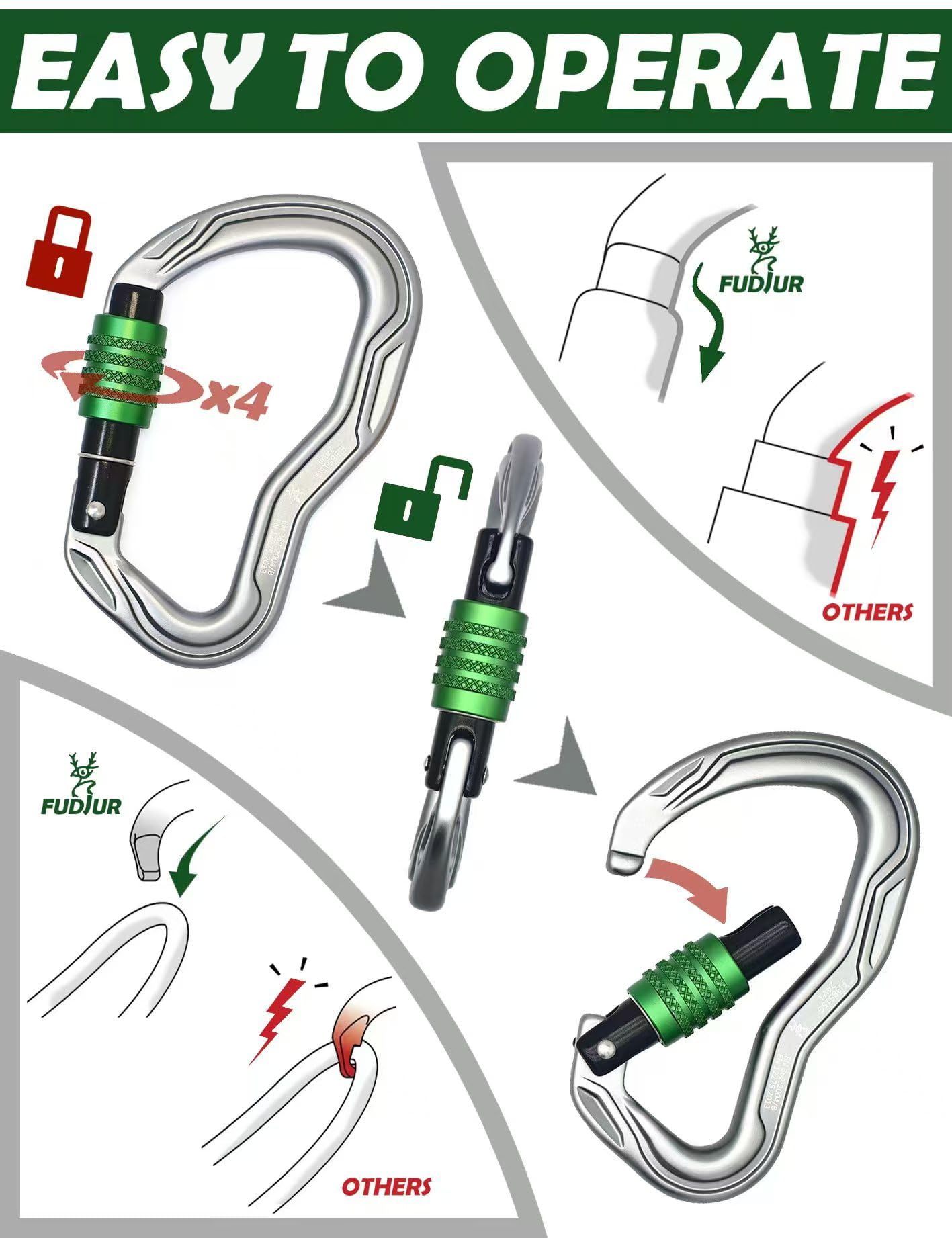CE Certified 30KN Screwgate Locking Climbing Carabiner Clip Lock Heavy Duty Carabiner for Rock Climbing Hammocks Rappelling Rescue and Hunting D-Shaped