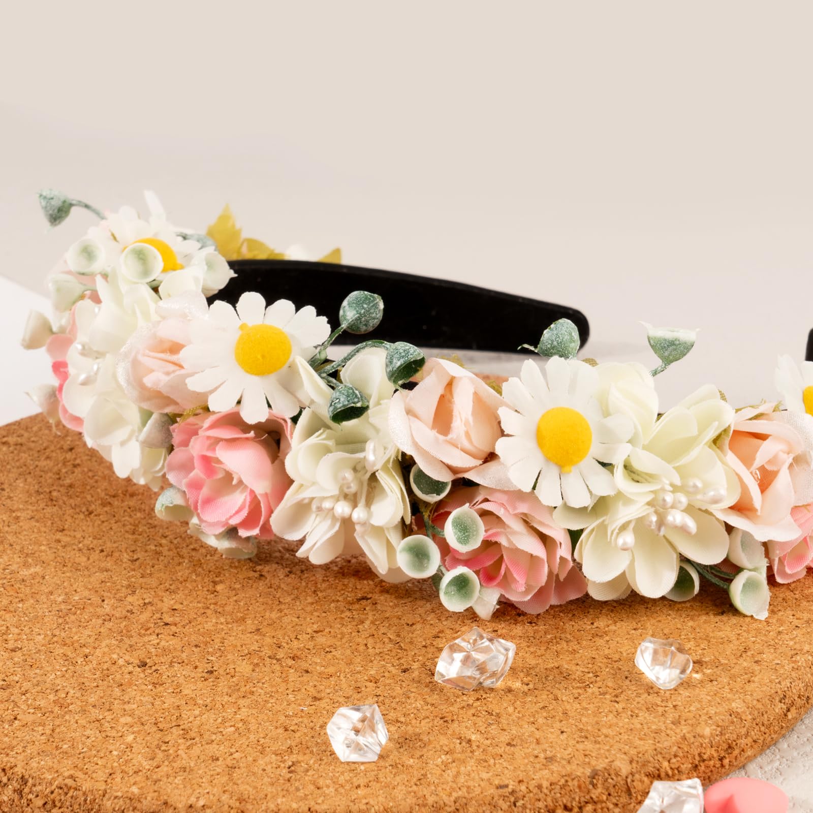 LOPHE Cerchietto Fiori, Fasce del Fiori Regolabile, Fiori Corona Fascia Capelli per Sposa Damigella Onore Ragazza Donna, Fiori Coronaper Nozze Vacanza Carnevale Halloween Festa (Rosa