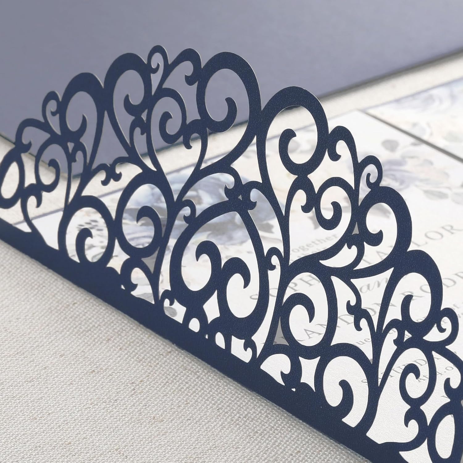 Dark Blue Invitations Envelopes 5x7 Custom Wedding Invitation Cards and Rsvp Cards Birthday Invitations Laser Cut Pocket Hollow Heart Shape for Party Invitations Engagement Sweet 16 Quinceanera 50PCS