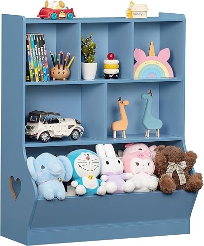 Miniatura 15 de Lerliuo Estantería y organizador de almacenamiento para bebés y niños pequeños, gabinete y estantería para niños, estante de madera con 3 cubos para