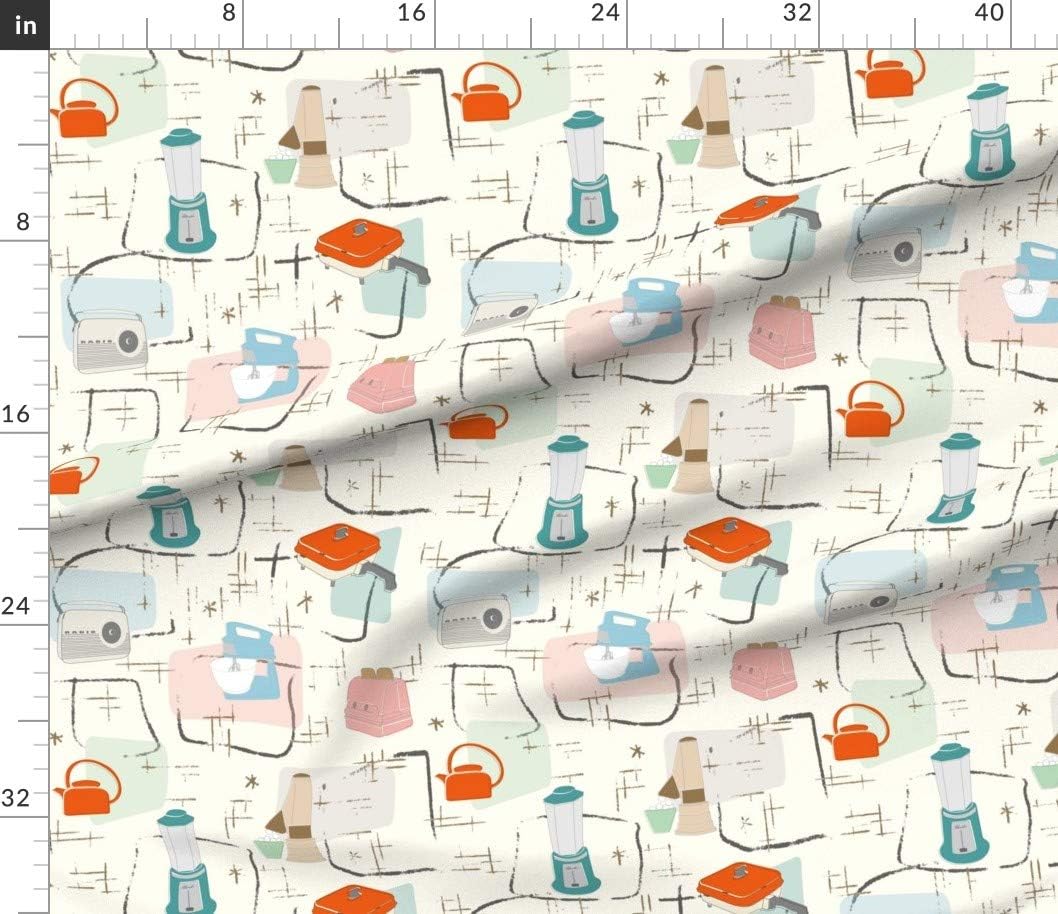 Spoonflower Fabric - 1950S Kitchen Mid Century Pastel Printed on Petal Signature Cotton Fabric Fat Quarter - Sewing Quilting Apparel Crafts Decor