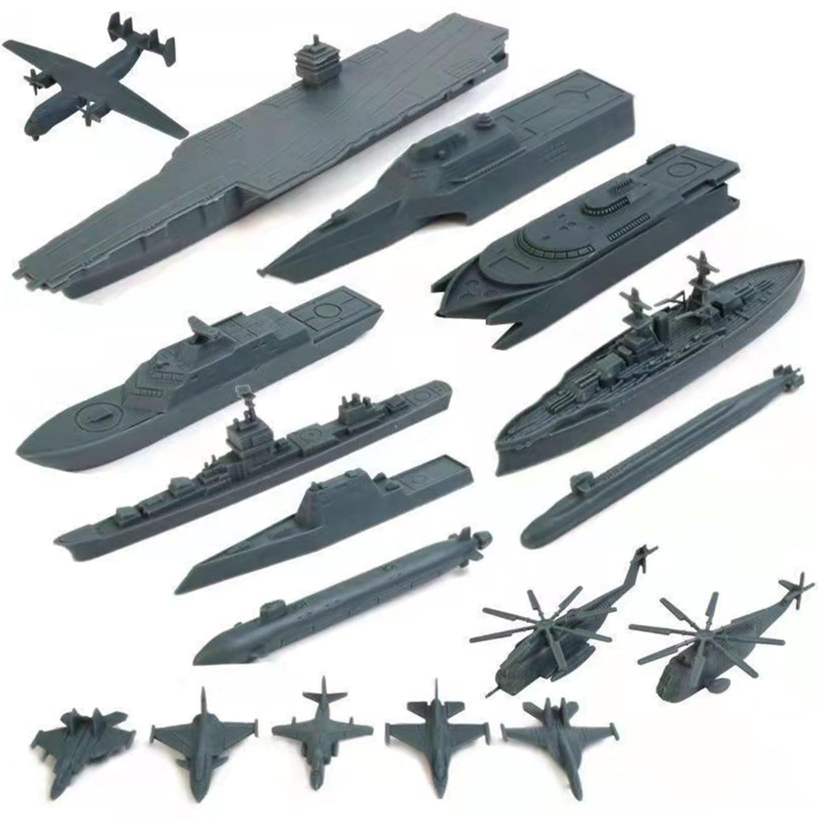 Juguete de avión de combate, juguete de portaaviones, 17 piezas de juguetes de plástico del ejército, incluye avión de combate a pequeña escala, acorazados, submarinos y más para niños y niñas