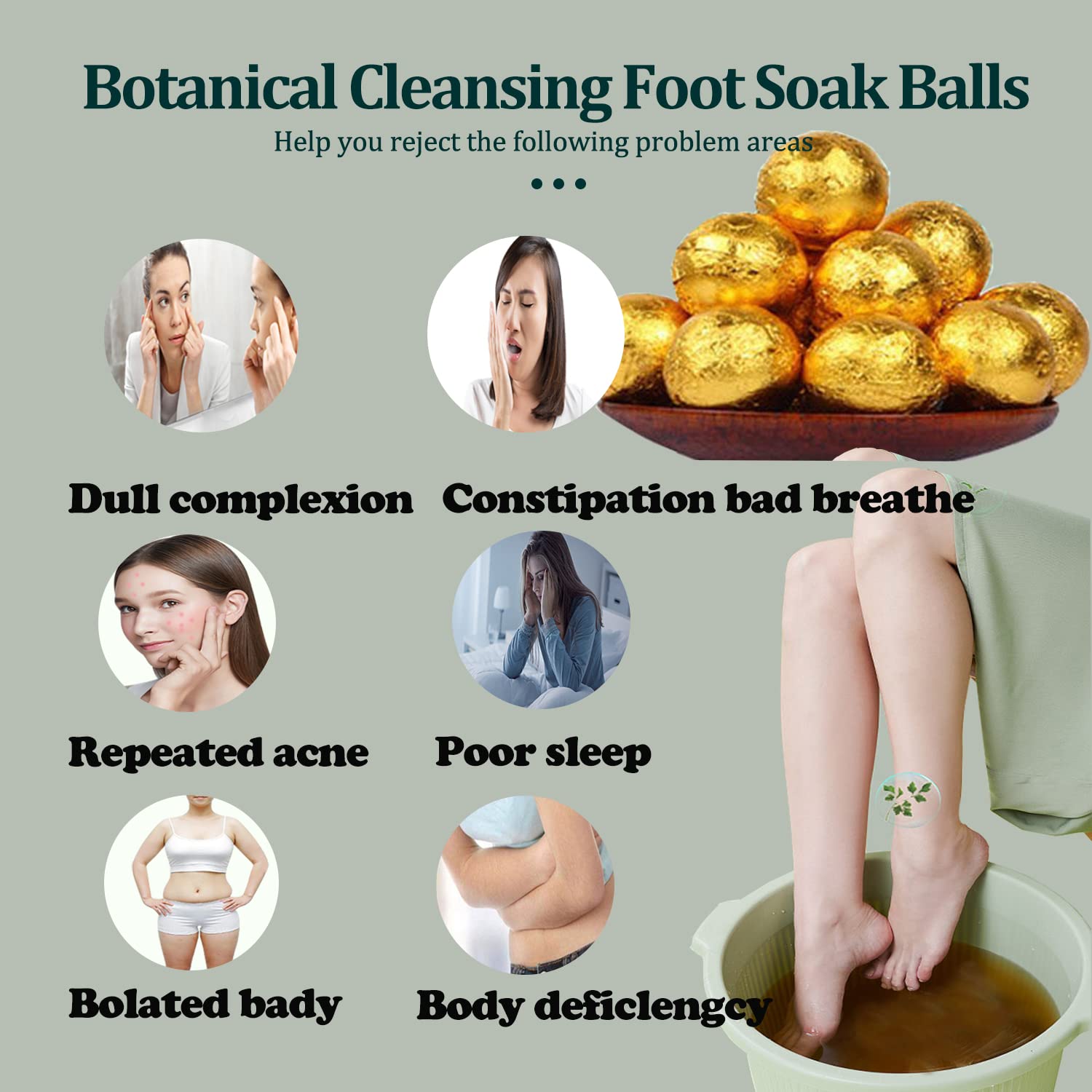 Foot Soak, 12PCS Foot Bath Wormwood Old Ginger Foot Soaks Ball Improve Sleep Foot Care Spa Relax for Muscles Foot Pain Relief