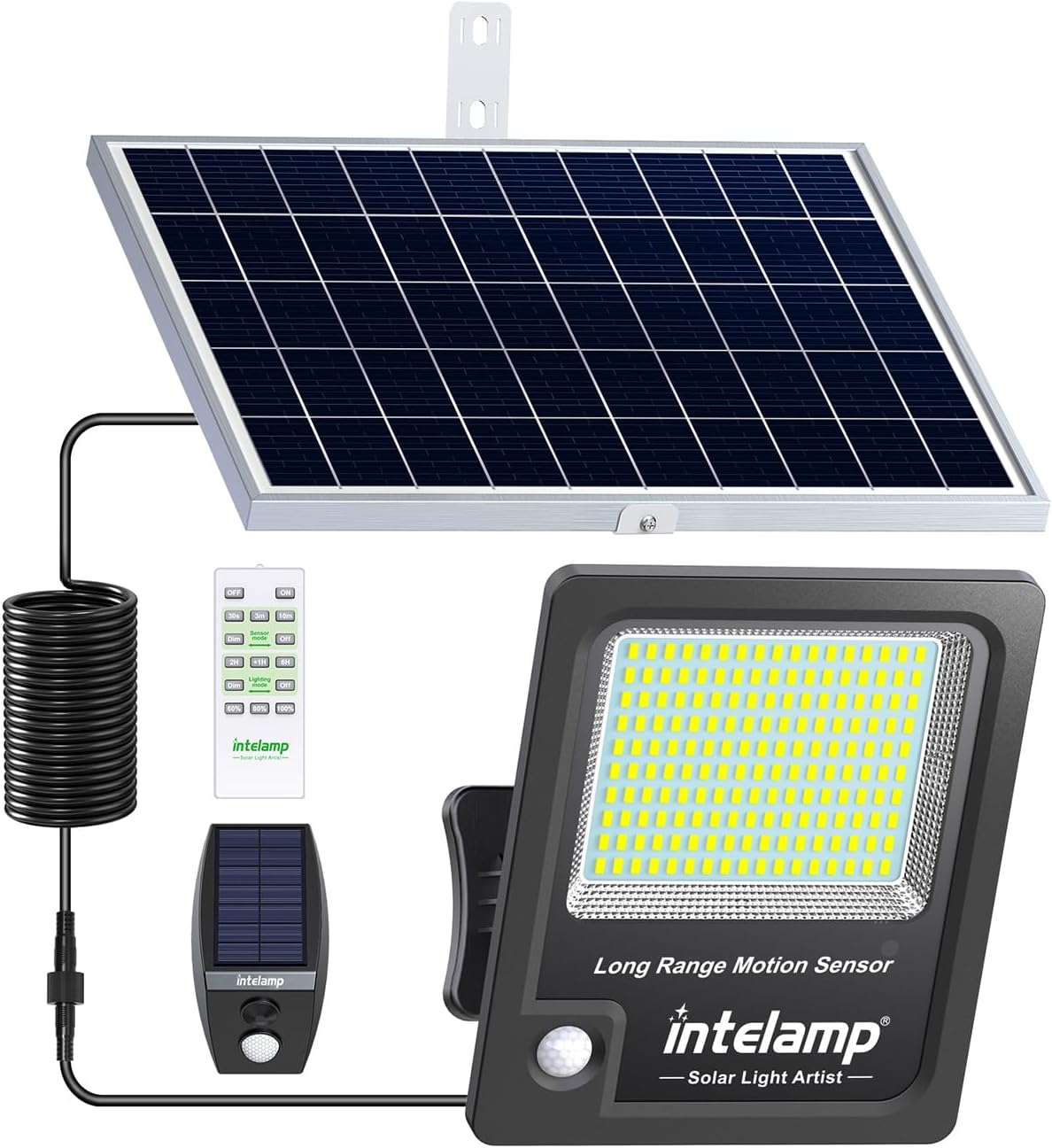 intelamp Photo voltaic Flood Lights Out of doors Waterproof, Linkable 12000mAh 3000LM Movement Sensor Floodlight with Distant Management Sensor Case 16.4Ft Cable, Nightfall to Daybreak Lighting Lamp for Road Outdoors Home