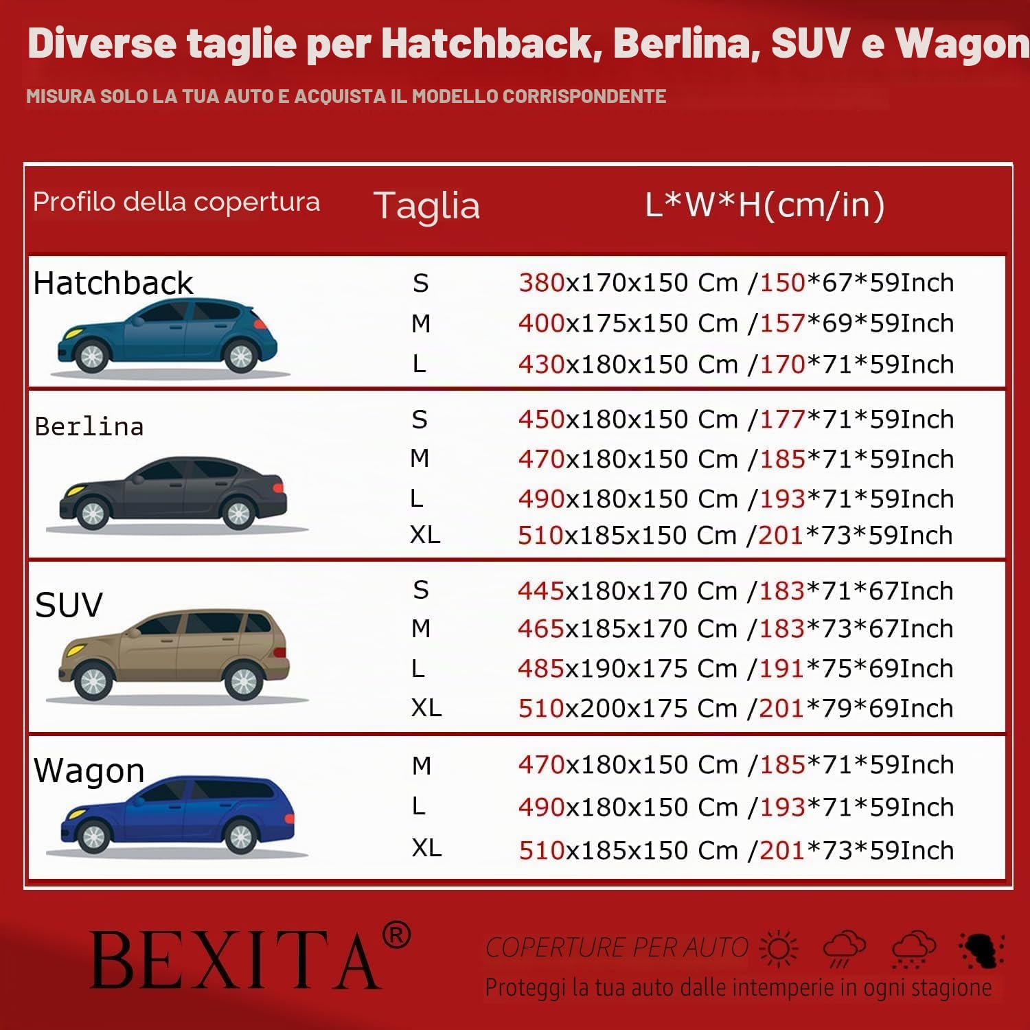 Telo Copriauto Felpato Invernale Esterno Impermeabile Antivento Antineve Telo per Auto Copriauto Nero Per Hatchback; Taglia L: Max430cm