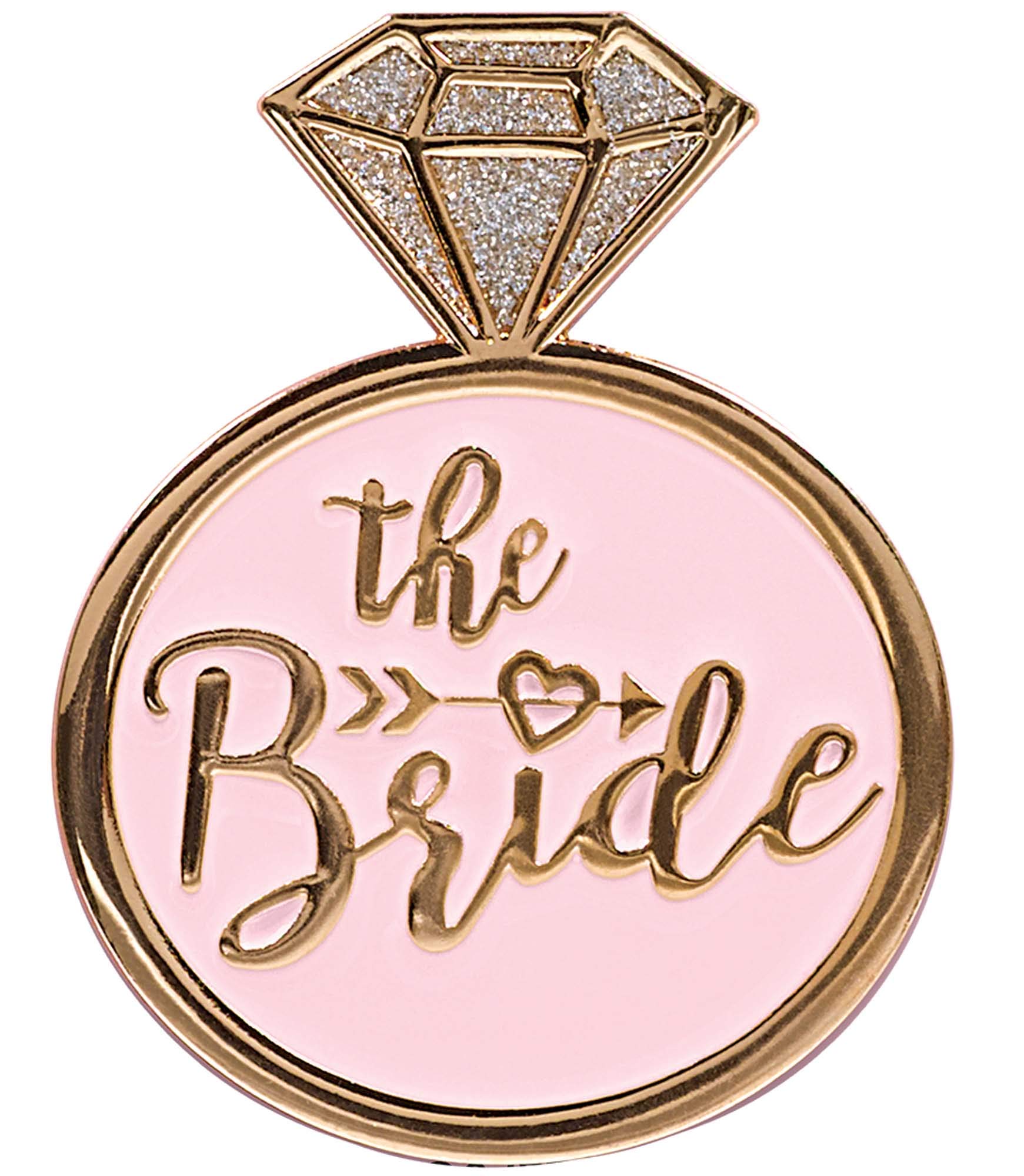 amscan Spilla a Bottone Smaltata con Anello d'oro The Bride-1 pz, Multicolore, Taglia Unica, 3900905