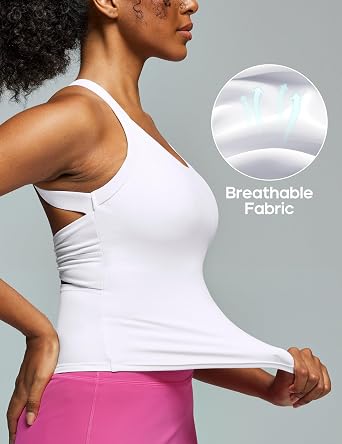 Heathyoga Workout Tank Tops Women with Built in Bras Racerback Tank Tops for Women Trendy Cut-Out Summer Tops Yoga Pilates
