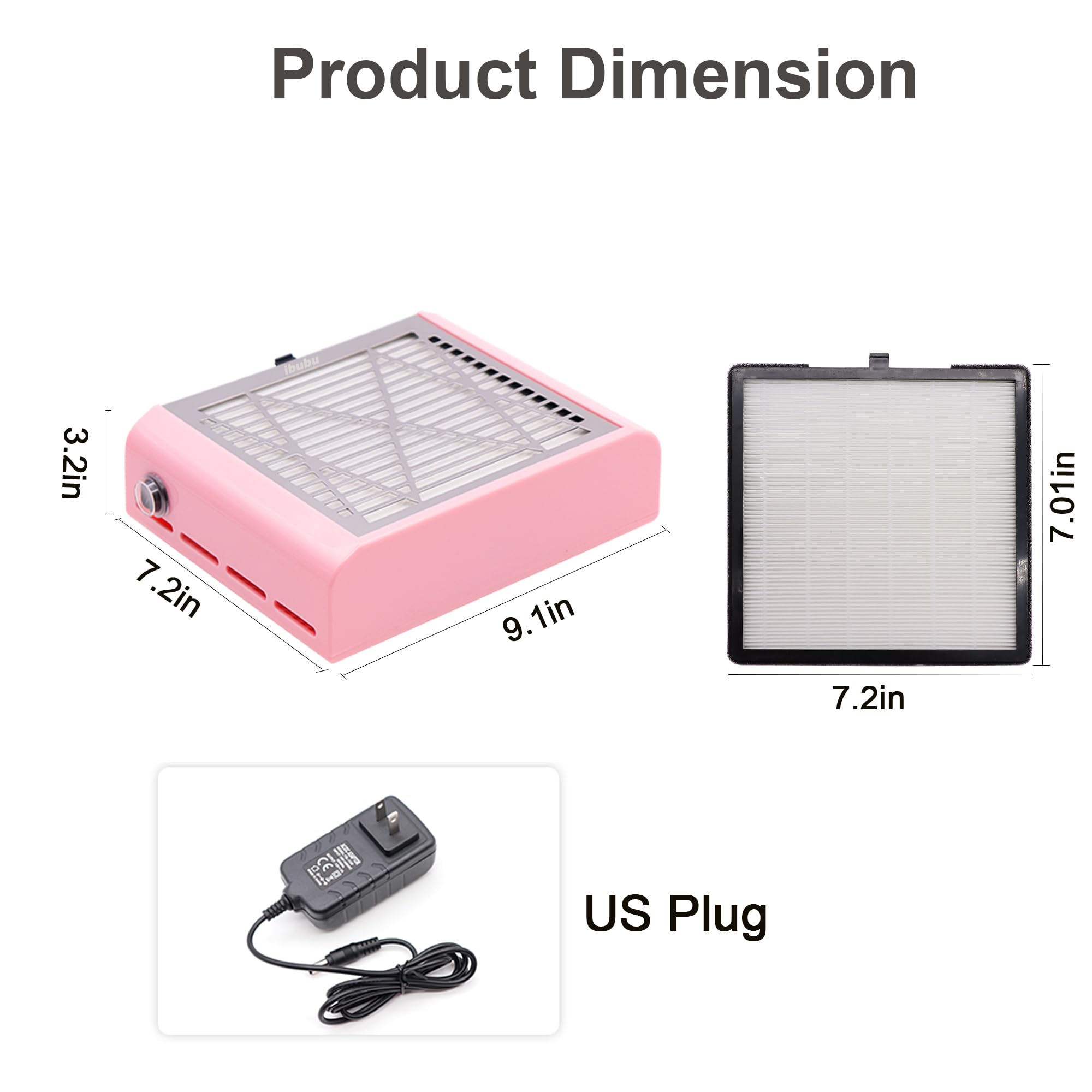 ibubu Máquina colectora de polvo profesional para uñas, ventilador eléctrico de uñas, colector de polvo de succión fuerte, aspiradora de polvo de uñas con 1 filtro reutilizable, extractor de polvo