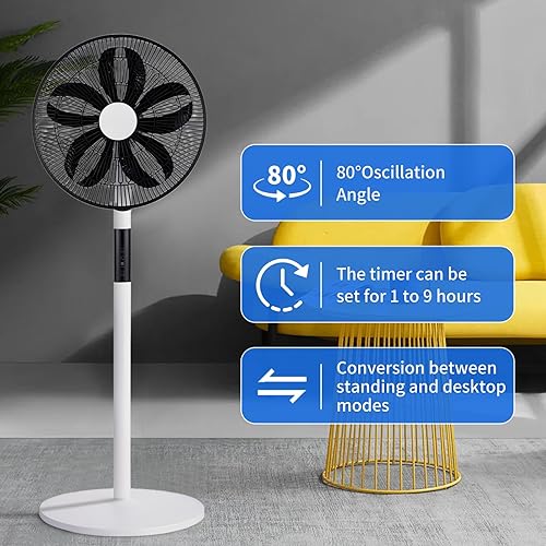 Miniatura 5 de Ventilador de pie para dormitorio, 8 velocidades, control remoto de 20 pulgadas, ventilador oscilante para sala de estar, oficina en casa