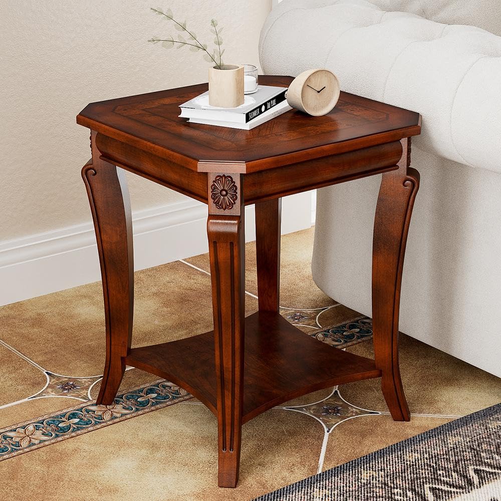 Amazon.com: LEEMTORIG Solid Wood End Table for Living Room, 2-Tier