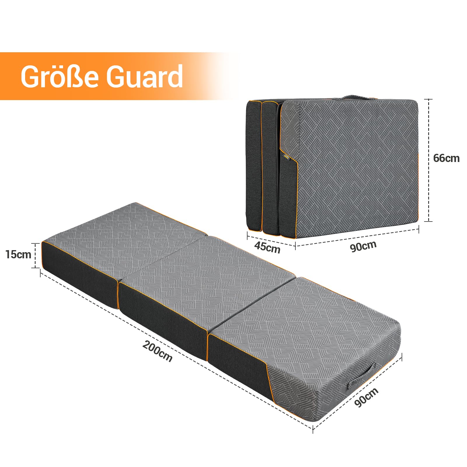 Materasso pieghevole 3 pezzi, materasso pieghevole in memory foam, materasso pieghevole per adulti, Oeko Tex Standard – Rivestimento lavabile