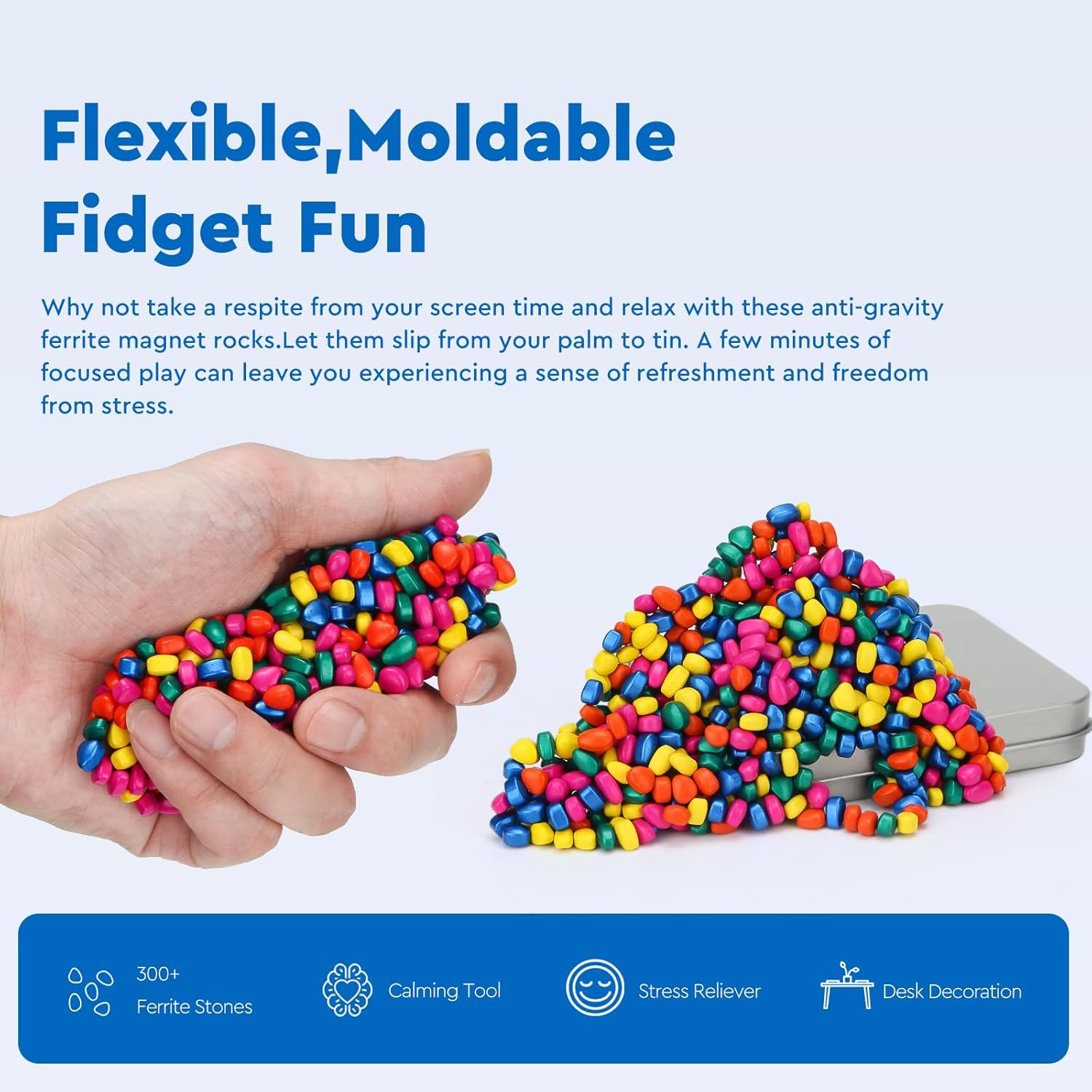 300  Original Ferrite Putty Multicolr, Sensory Stones, Adult Fidget Stress Relief Desk & Office Item, Ferrite Stones Stocking Stuffers Gifts