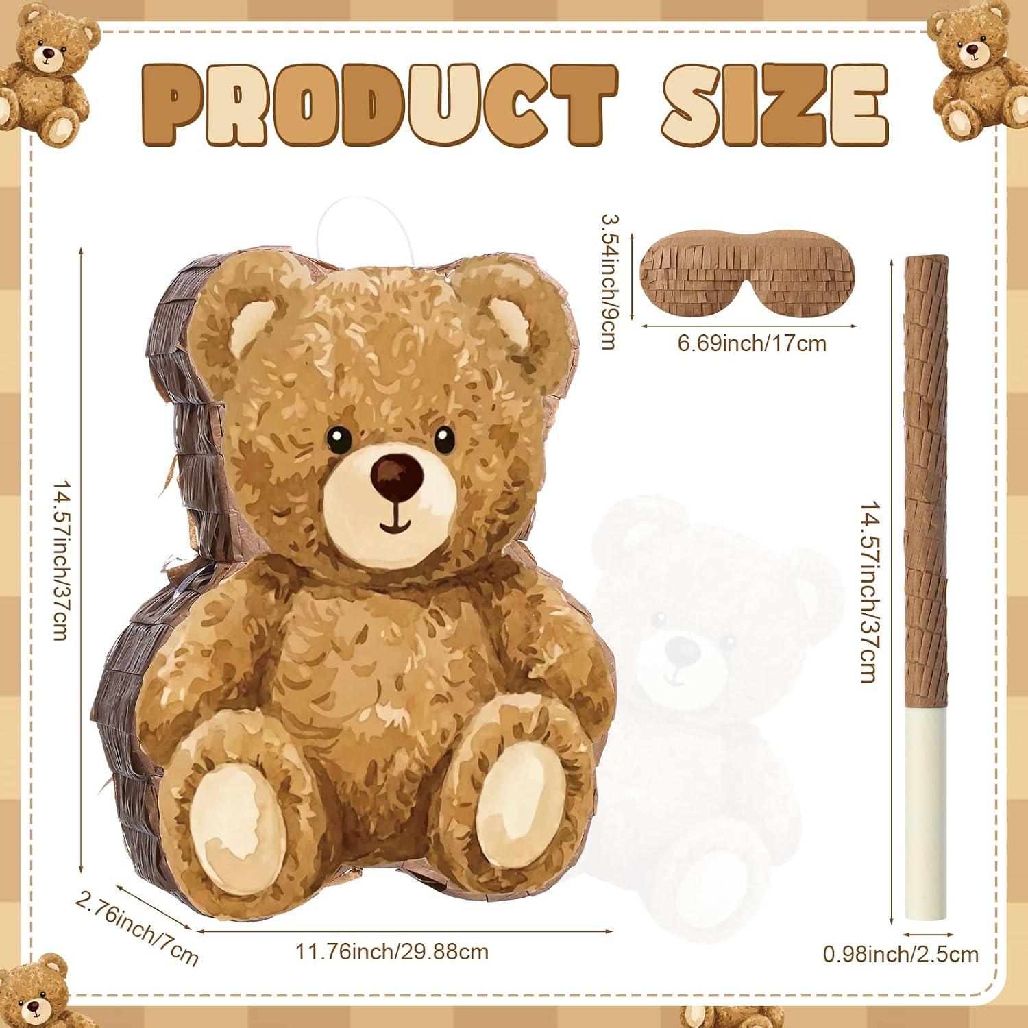 VioraWhite Bear Piñata Birthday Party Decorations Animal Birthday Party Supplies Brown Piñata with Blindfold Stick for Boys Girls Kids Valentine Baby Shower Decor Supplies Favors